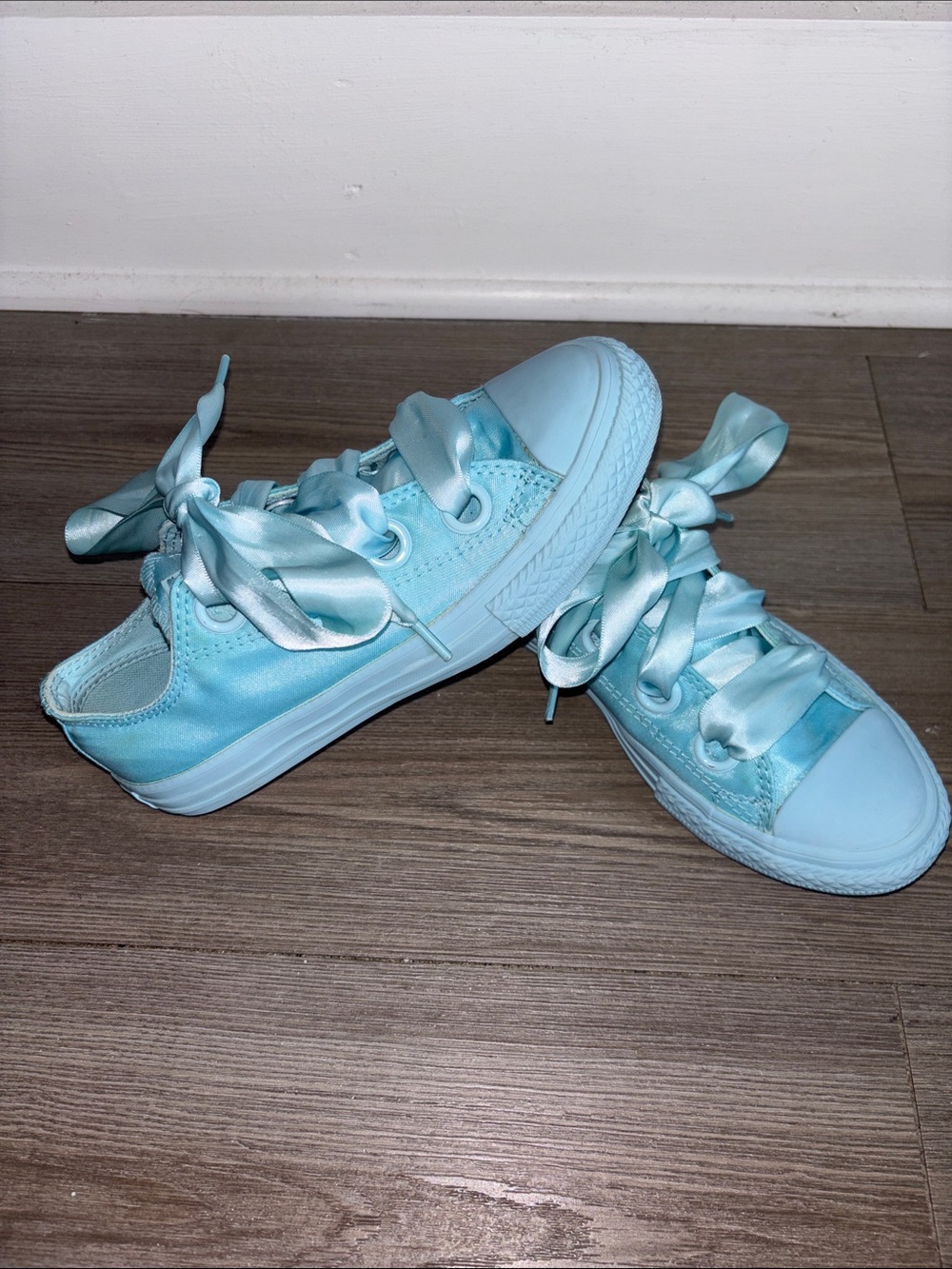 Converse All Star Junior Blue Ribbon Bow‎ Lace Size 1Y